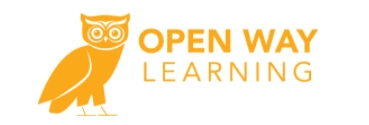 Open Way Learning Logo - text Open Way Learning in golden yellow alongside an owl image.